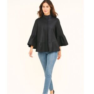 Diane Von Furstenberg Black Cropped Flare Sleeve Jacket Size 6 Ruffle Cape Style